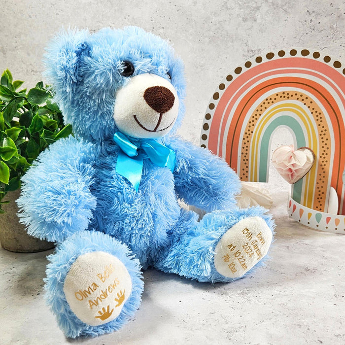 Personalised Baby Teddy Bear With Birth Details - Plush Toy Customised With Name, Birthdate & Weight
