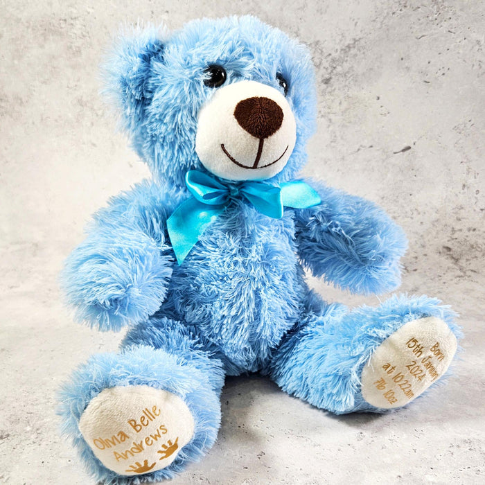 Personalised Baby Teddy Bear With Birth Details - Plush Toy Customised With Name, Birthdate & Weight