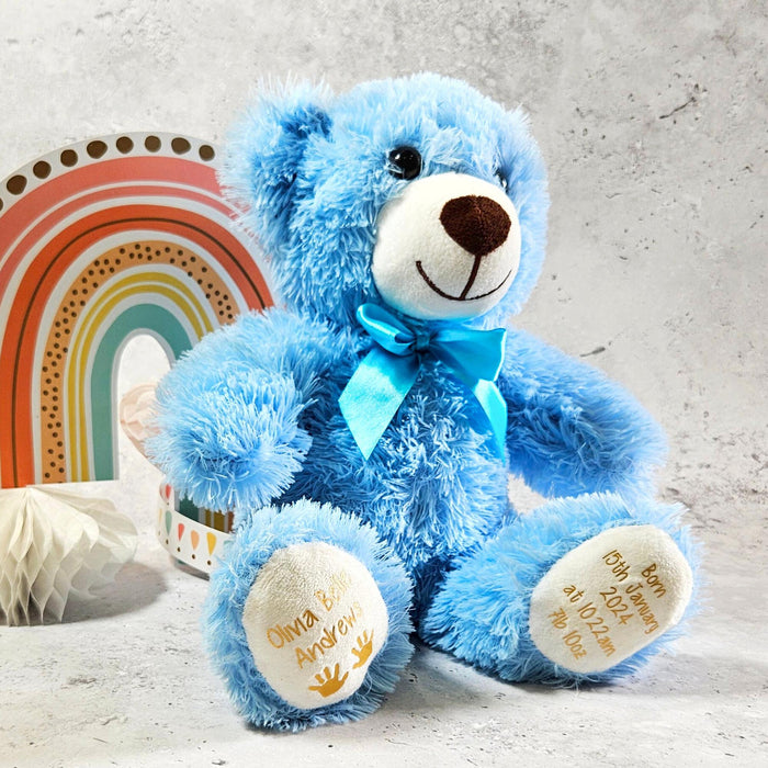 Personalised Baby Teddy Bear With Birth Details - Plush Toy Customised With Name, Birthdate & Weight