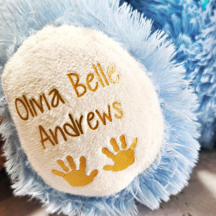 Personalised Baby Teddy Bear With Birth Details - Plush Toy Customised With Name, Birthdate & Weight