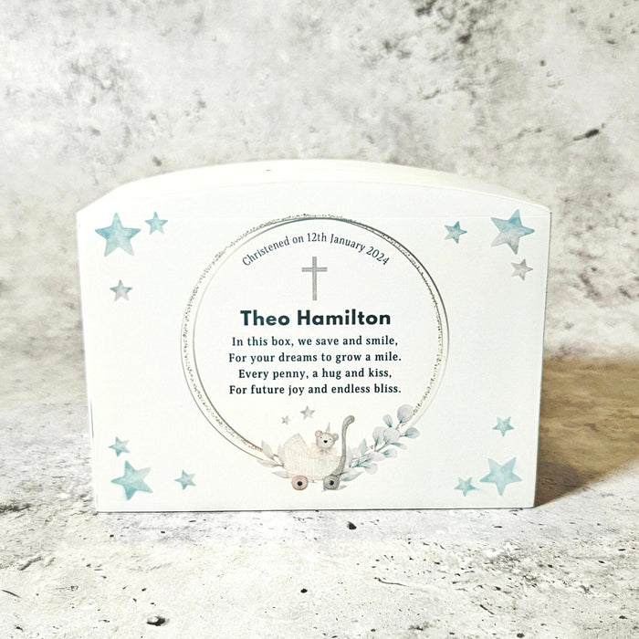 Personalised Children's Christening Money Box - Custom Baptism Treasure Box
