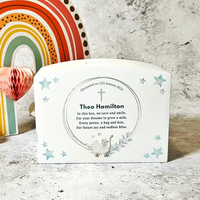 Personalised Children's Christening Money Box - Custom Baptism Treasure Box