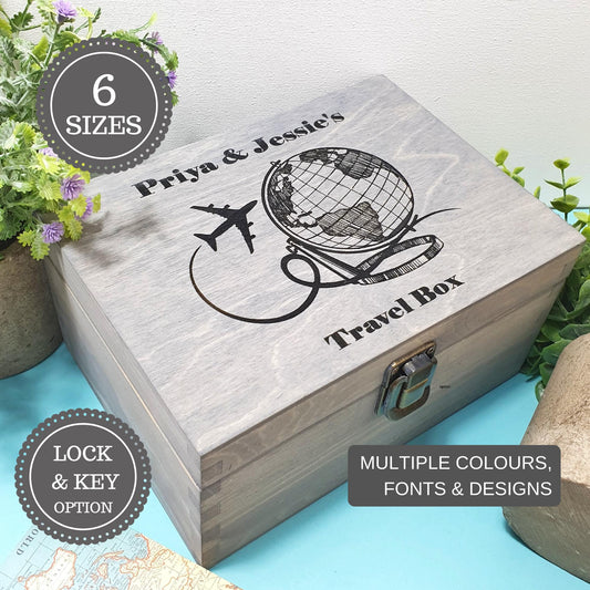 Personalised Couples Travel Keepsake Box I Globe Map Adventure Memory Box I Honeymoon Gift