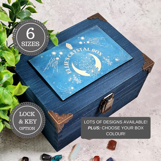 Personalised Crystal Organiser Box I Wooden Crystal Box with Lock I Reiki Tarot Chakra Box