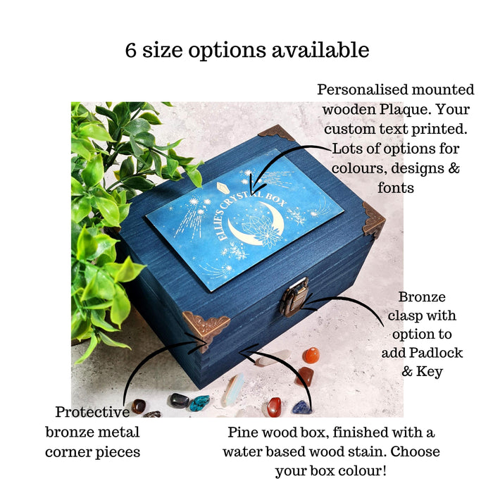 Personalised Crystal Organiser Box I Wooden Crystal Box with Lock I Reiki Tarot Chakra Box