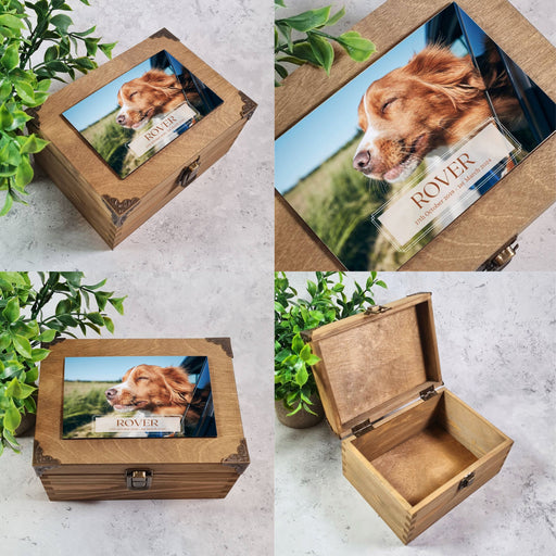 Personalised Dog Ashes Box with Photo, Wooden Memory Box for Dog Keepsakes, Pet Loss Memorial Box, Dog Keepsake Box with Custom Photo Plaque