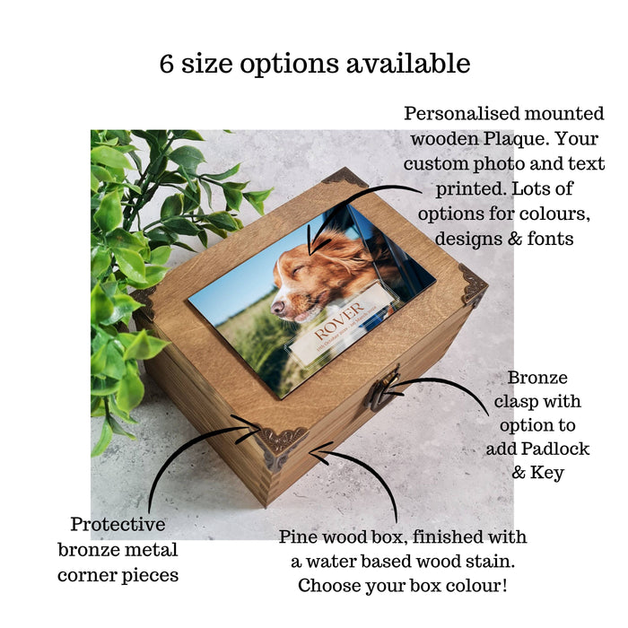 Personalised Dog Ashes Box with Photo, Wooden Memory Box for Dog Keepsakes, Pet Loss Memorial Box, Dog Keepsake Box with Custom Photo Plaque