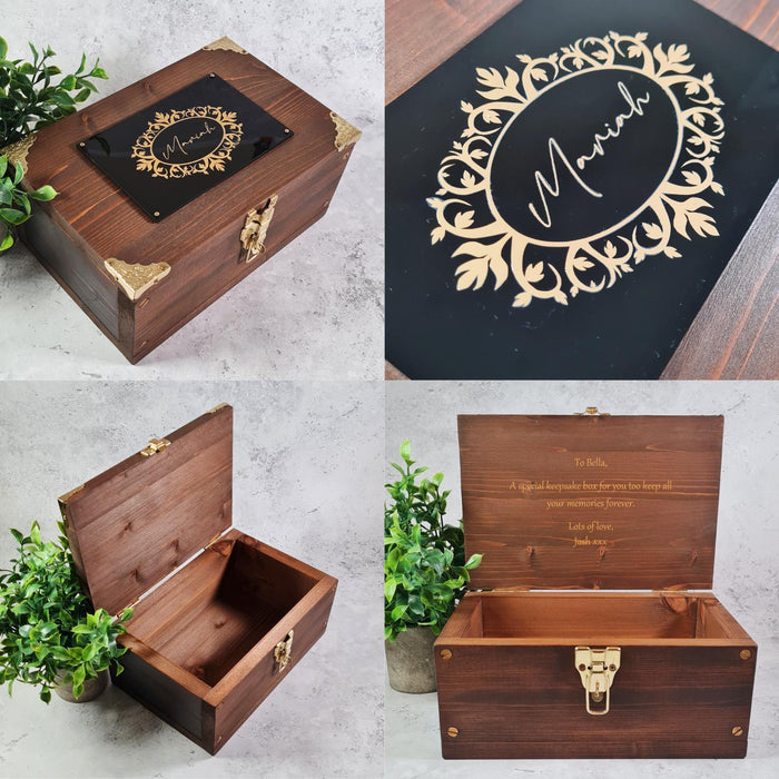 Personalised Floral Name Keepsake Box - Wedding Anniversary Memory Box - Birthday Gift Box
