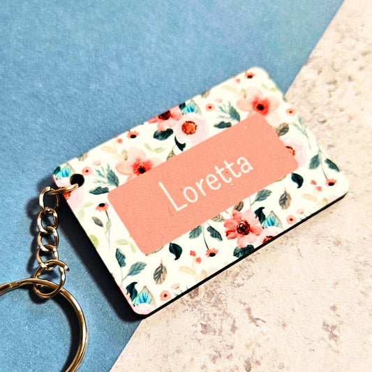 Personalised Floral Name Wooden Keyring