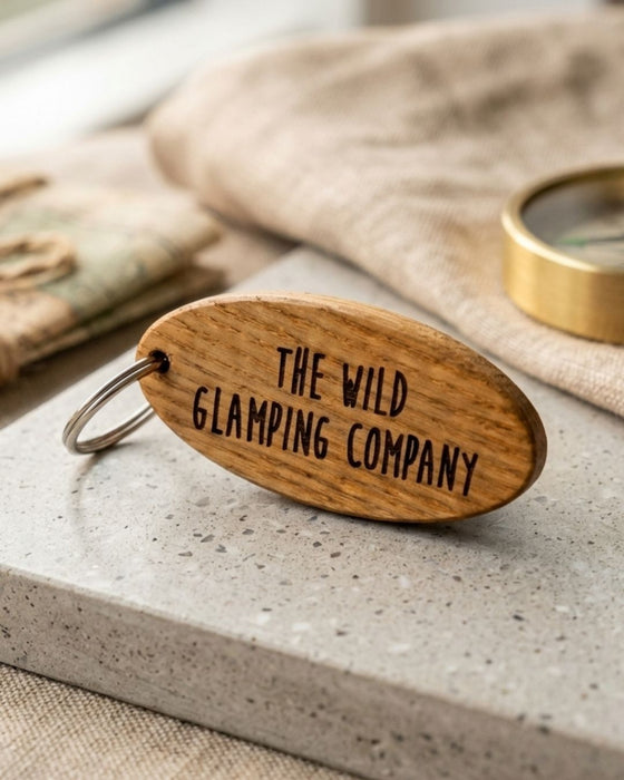 Personalised Glamping Campsite Keyring I Engraved Wooden Guest Keyring I Hotel Guest Room Keychain I Custom Cottage Key Fob