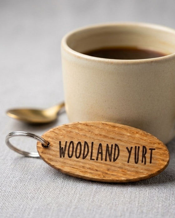 Personalised Glamping Campsite Keyring I Engraved Wooden Guest Keyring I Hotel Guest Room Keychain I Custom Cottage Key Fob