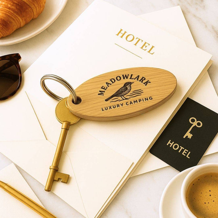 Personalised Glamping Campsite Keyring I Engraved Wooden Guest Keyring I Hotel Guest Room Keychain I Custom Cottage Key Fob