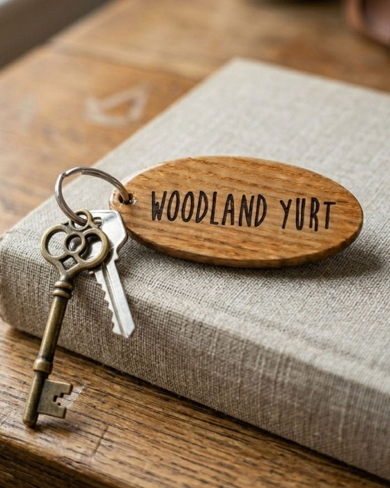 Personalised Glamping Campsite Keyring I Engraved Wooden Guest Keyring I Hotel Guest Room Keychain I Custom Cottage Key Fob