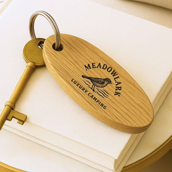 Personalised Glamping Campsite Keyring I Engraved Wooden Guest Keyring I Hotel Guest Room Keychain I Custom Cottage Key Fob