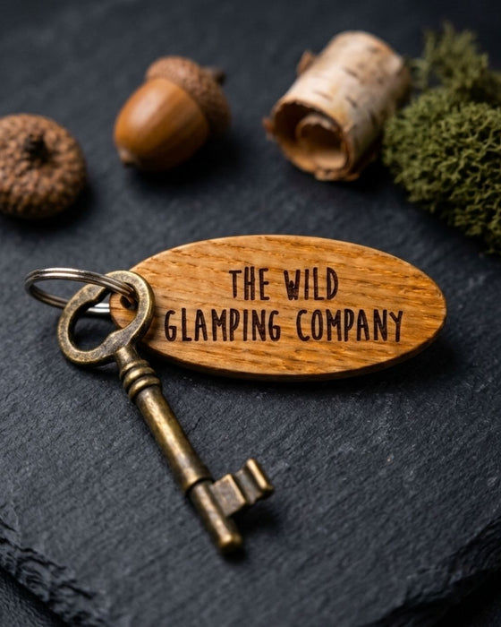 Personalised Glamping Campsite Keyring I Engraved Wooden Guest Keyring I Hotel Guest Room Keychain I Custom Cottage Key Fob