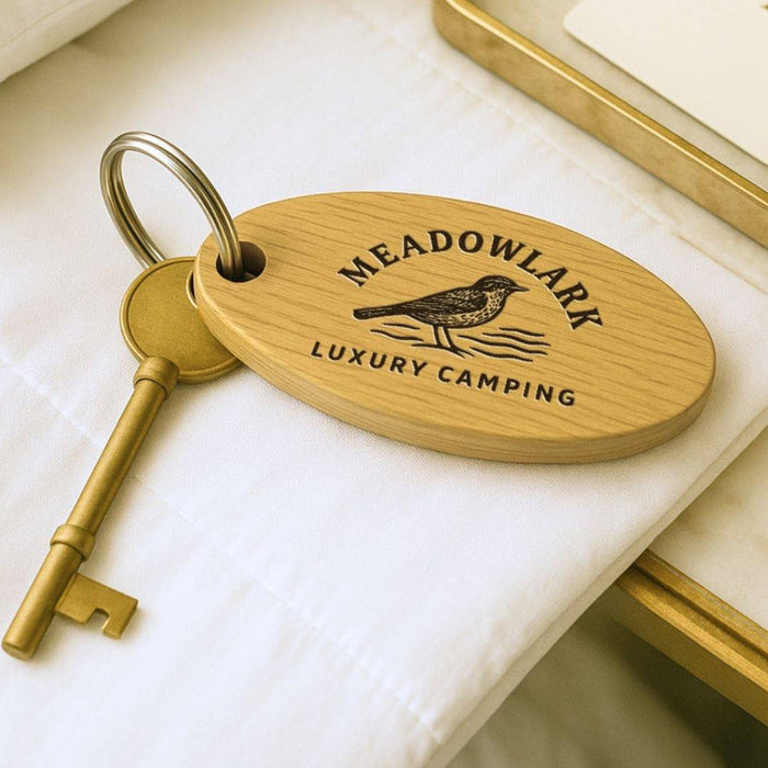 Personalised Glamping Campsite Keyring I Engraved Wooden Guest Keyring I Hotel Guest Room Keychain I Custom Cottage Key Fob
