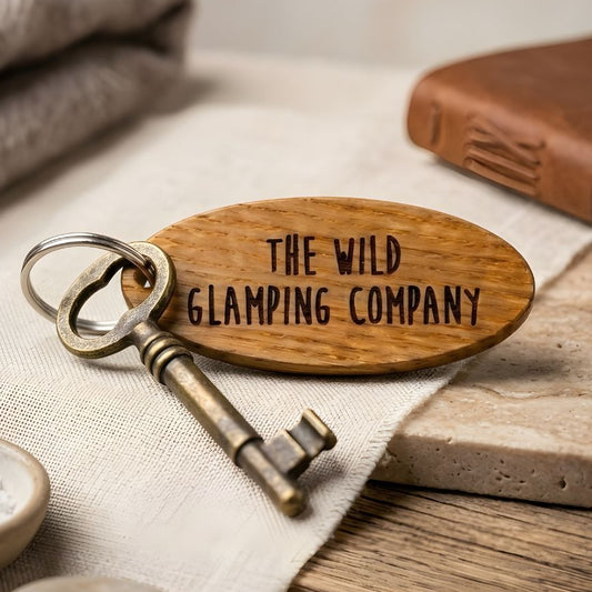 Personalised Glamping Campsite Keyring I Engraved Wooden Guest Keyring I Hotel Guest Room Keychain I Custom Cottage Key Fob