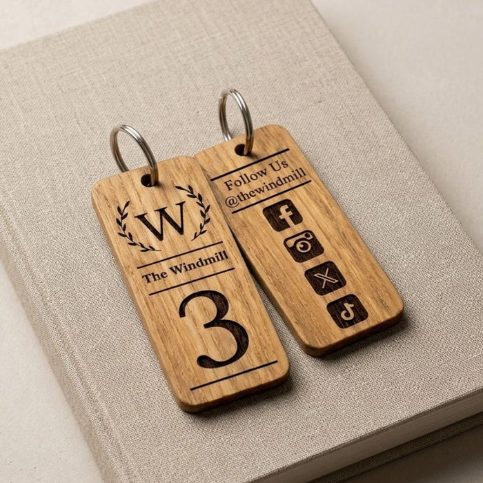 Personalised Holiday Let Keyring, Wooden Keyring for Holiday Homes & Cottages, Self Catering Accommodation Keychain, Airbnb Guest Key Fob