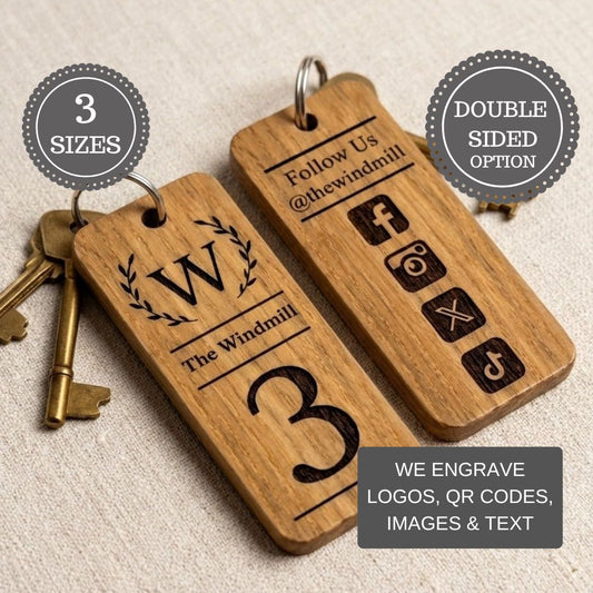 Personalised Holiday Let Keyring, Wooden Keyring for Holiday Homes & Cottages, Self Catering Accommodation Keychain, Airbnb Guest Key Fob