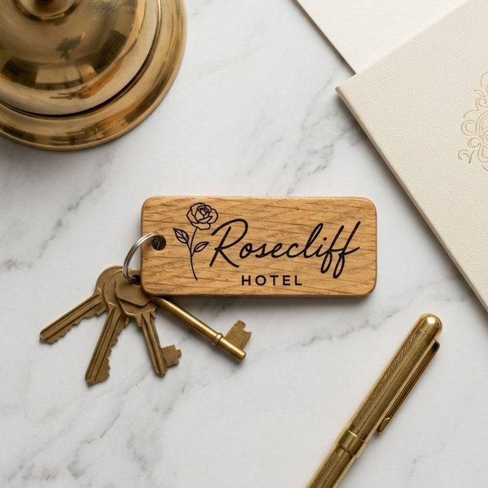 Personalised Hotel Guesthouse Wood Keyring I Name Fob