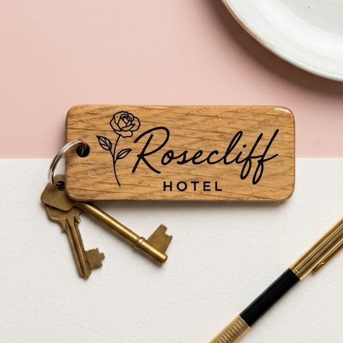 Personalised Hotel Guesthouse Wood Keyring I Name Fob