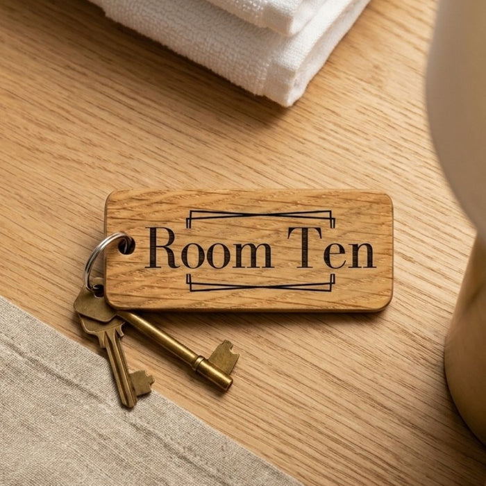 Personalised Hotel Guesthouse Wood Keyring I Name Fob