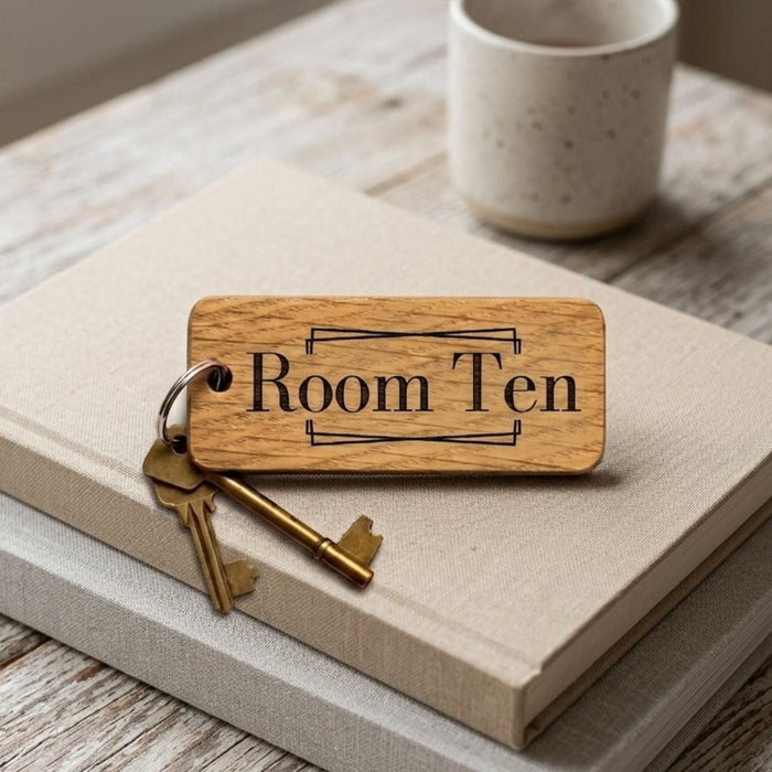 Personalised Hotel Guesthouse Wood Keyring I Name Fob
