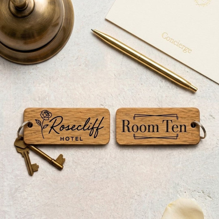 Personalised Hotel Guesthouse Wood Keyring I Name Fob