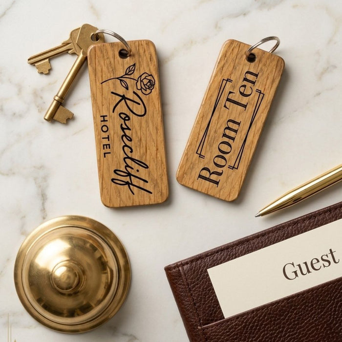 Personalised Hotel Guesthouse Wood Keyring I Name Fob