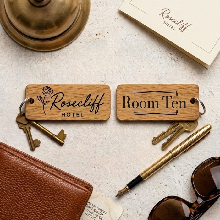 Personalised Hotel Guesthouse Wood Keyring I Name Fob