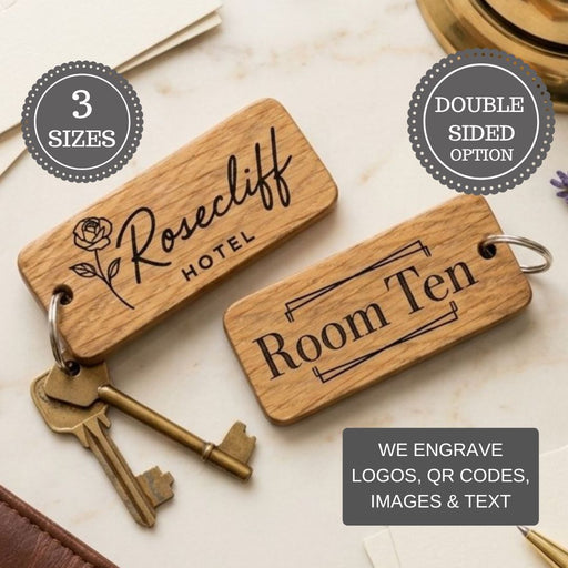 Personalised Hotel Guesthouse Wood Keyring I Name Fob