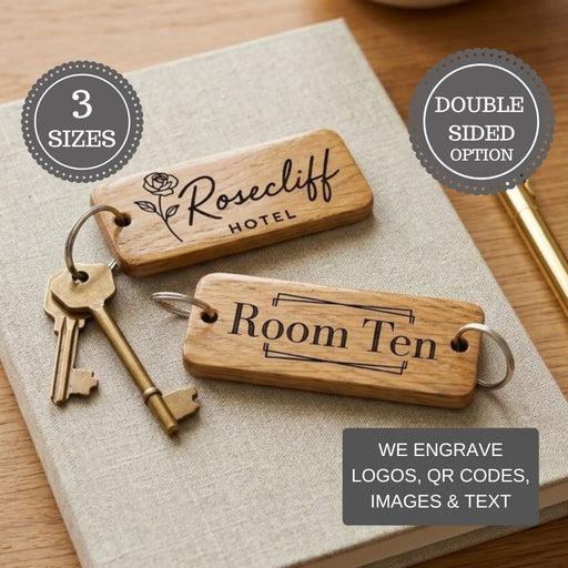 Personalised Hotel Guesthouse Wood Keyring I Name Fob