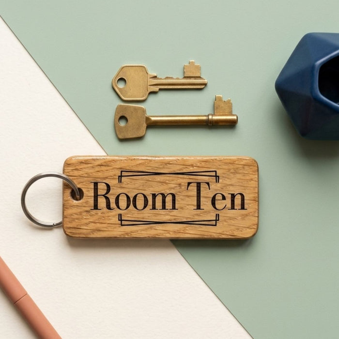 Personalised Hotel Guesthouse Wood Keyring I Name Fob
