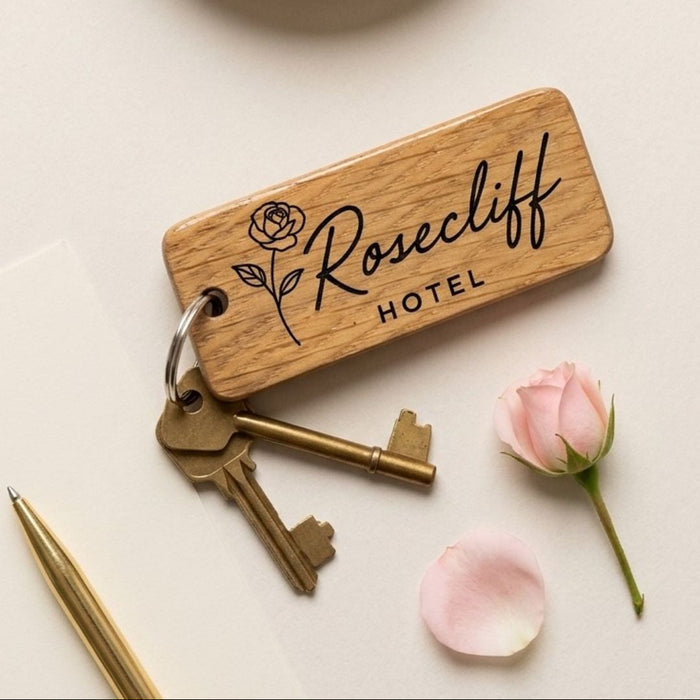 Personalised Hotel Guesthouse Wood Keyring I Name Fob