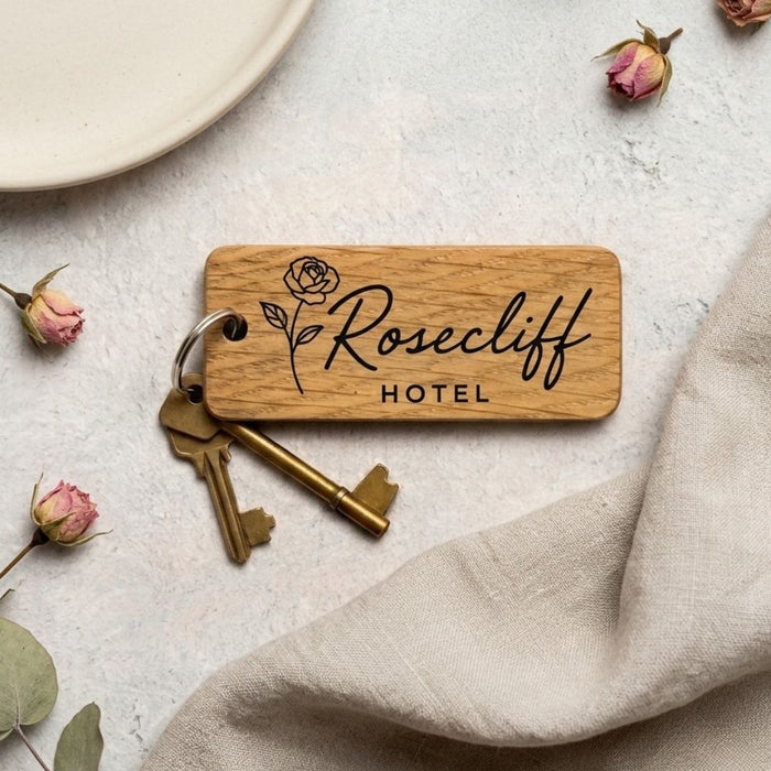 Personalised Hotel Guesthouse Wood Keyring I Name Fob