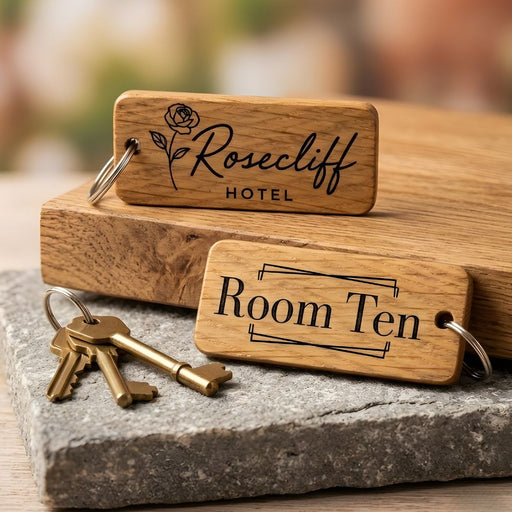 Personalised Hotel Guesthouse Wood Keyring I Name Fob