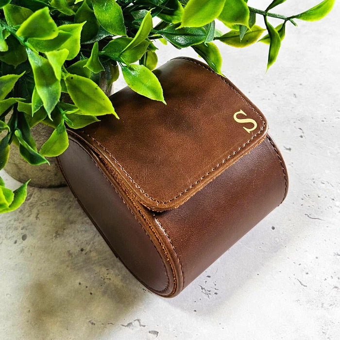 Personalised Leather Roll Watch Box - Gold Monogrammed Luxury Watch Case For Men