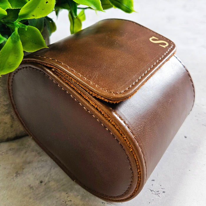 Personalised Leather Roll Watch Box - Gold Monogrammed Luxury Watch Case For Men