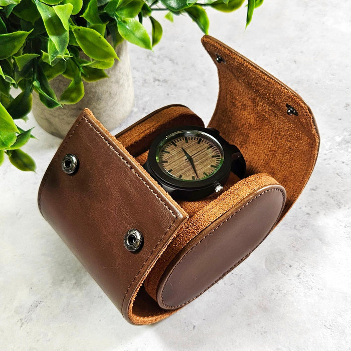 Personalised Leather Roll Watch Box - Gold Monogrammed Luxury Watch Case For Men