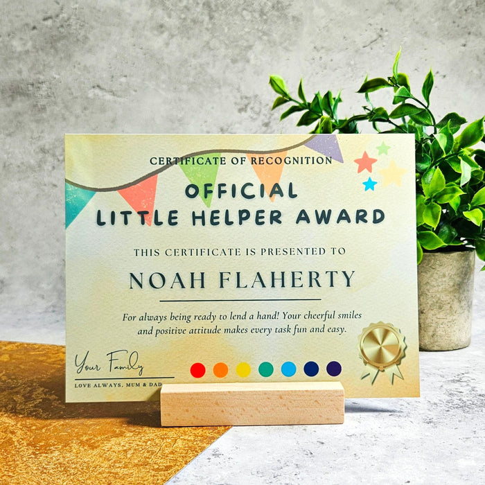 Personalised Little Helper Children's Metal Certificate
