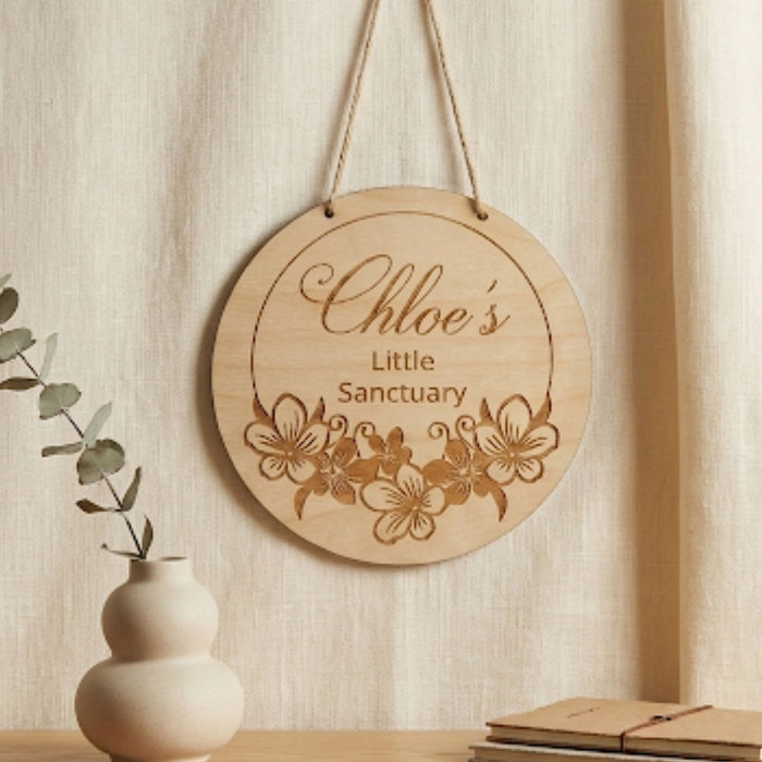 Personalised Little Sanctuary Sign I Home Well being Decor I Hanging Door Room Sign