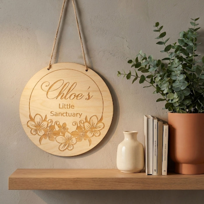 Personalised Little Sanctuary Sign I Home Well being Decor I Hanging Door Room Sign