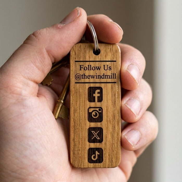 Personalised Logo Number Keyring I Custom Engraved Oak Wood Keyring I Hotel Business Keychain I