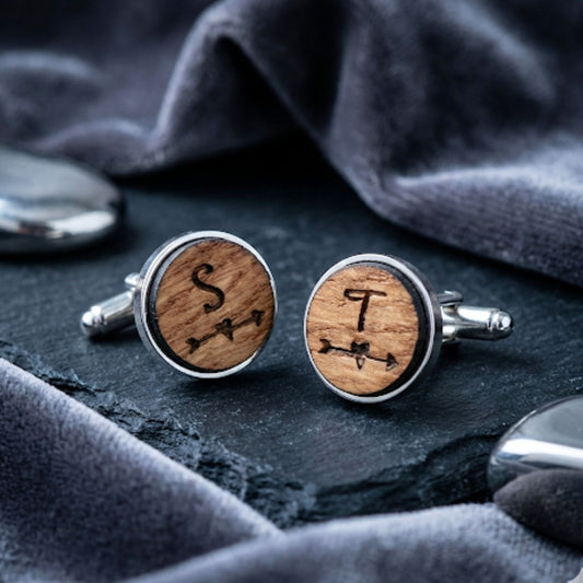 Personalised Love Heart Arrow Cufflinks I Wood Mens Anniversary Gift