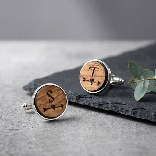 Personalised Love Heart Arrow Cufflinks I Wood Mens Anniversary Gift