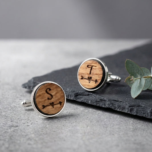 Personalised Love Heart Arrow Cufflinks I Wood Mens Anniversary Gift