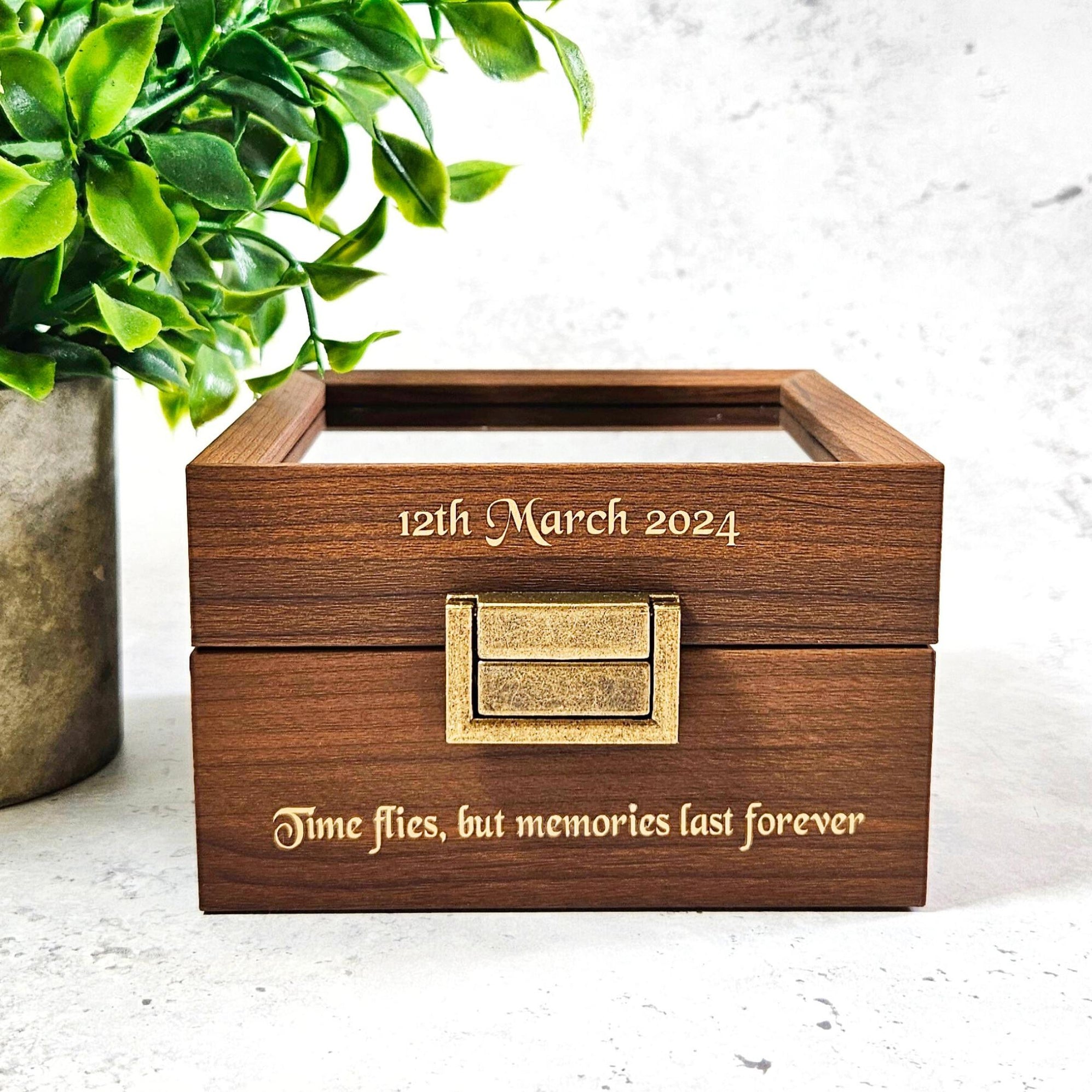 Personalised Luxury Watch Box - Walnut Wood - Clear Window Display Lid ...