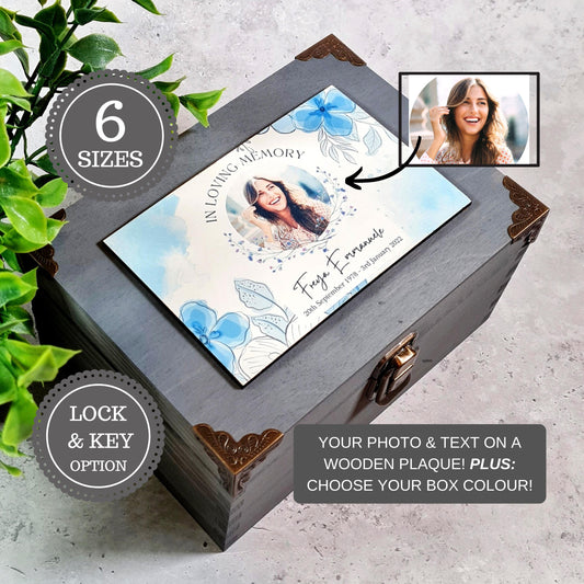Personalised Memorial Bereavement Box I Custom Photo Funeral Keepsake Box I Wooden Sympathy Gift Box