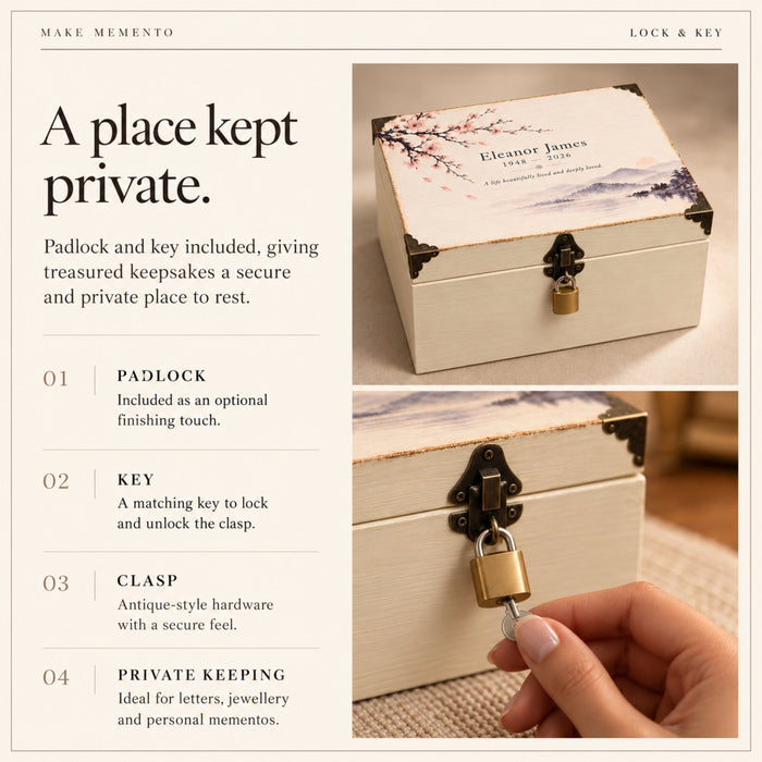 Personalised Memorial Keepsake Box with Lock, Wooden Memory Box, Luxury Sympathy & Bereavement Gift