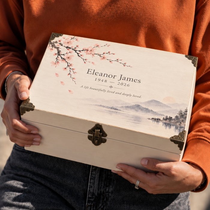 Personalised Memorial Keepsake Box with Lock, Wooden Memory Box, Luxury Sympathy & Bereavement Gift